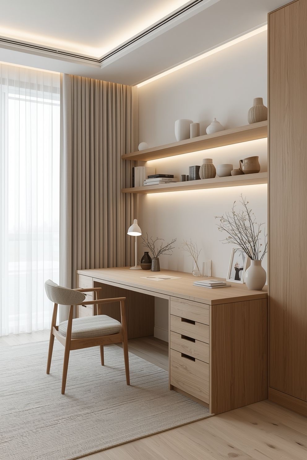 Bàn làm việc liền kệ sách treo tường tối ưu không gian