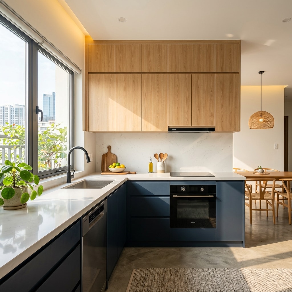 Thiết kế tủ bếp chữ L hiện đại cao cấp