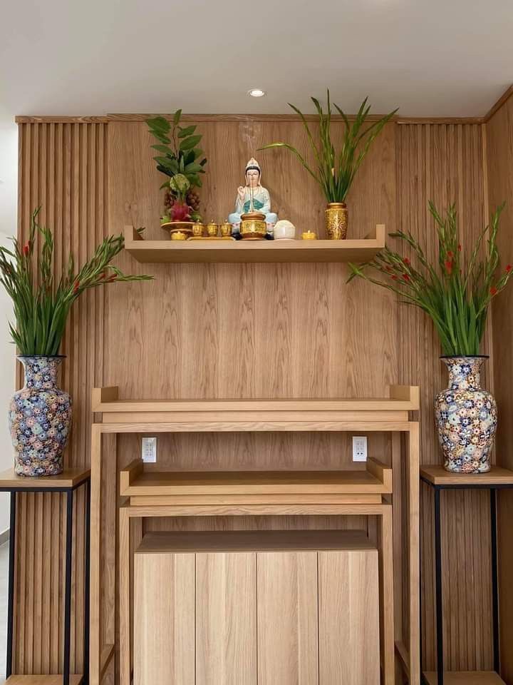 Thiết kế phòng thờ đẹp kết hợp ánh sáng ấm áp
