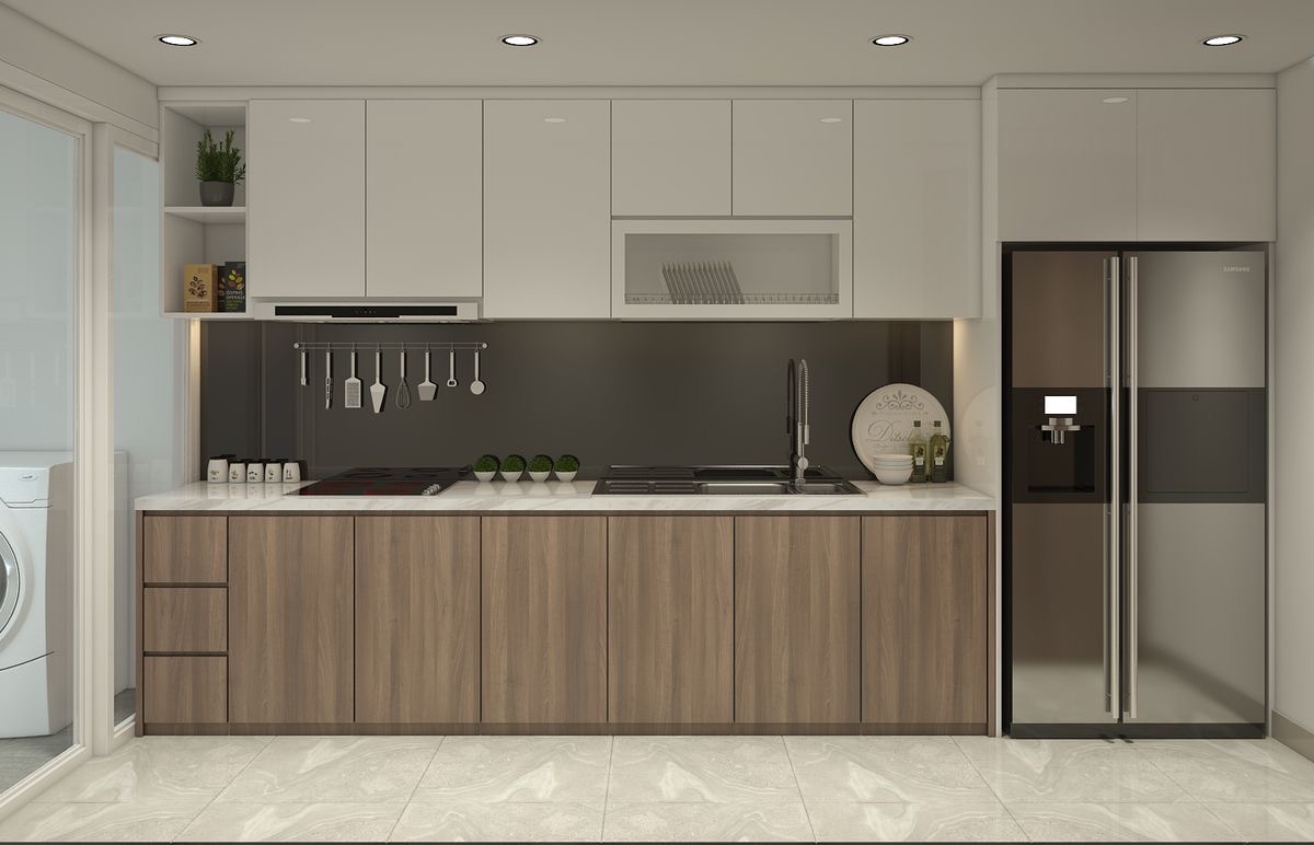 Bàn đảo bếp ốp đá Marble kết hợp quầy bar nhỏ
