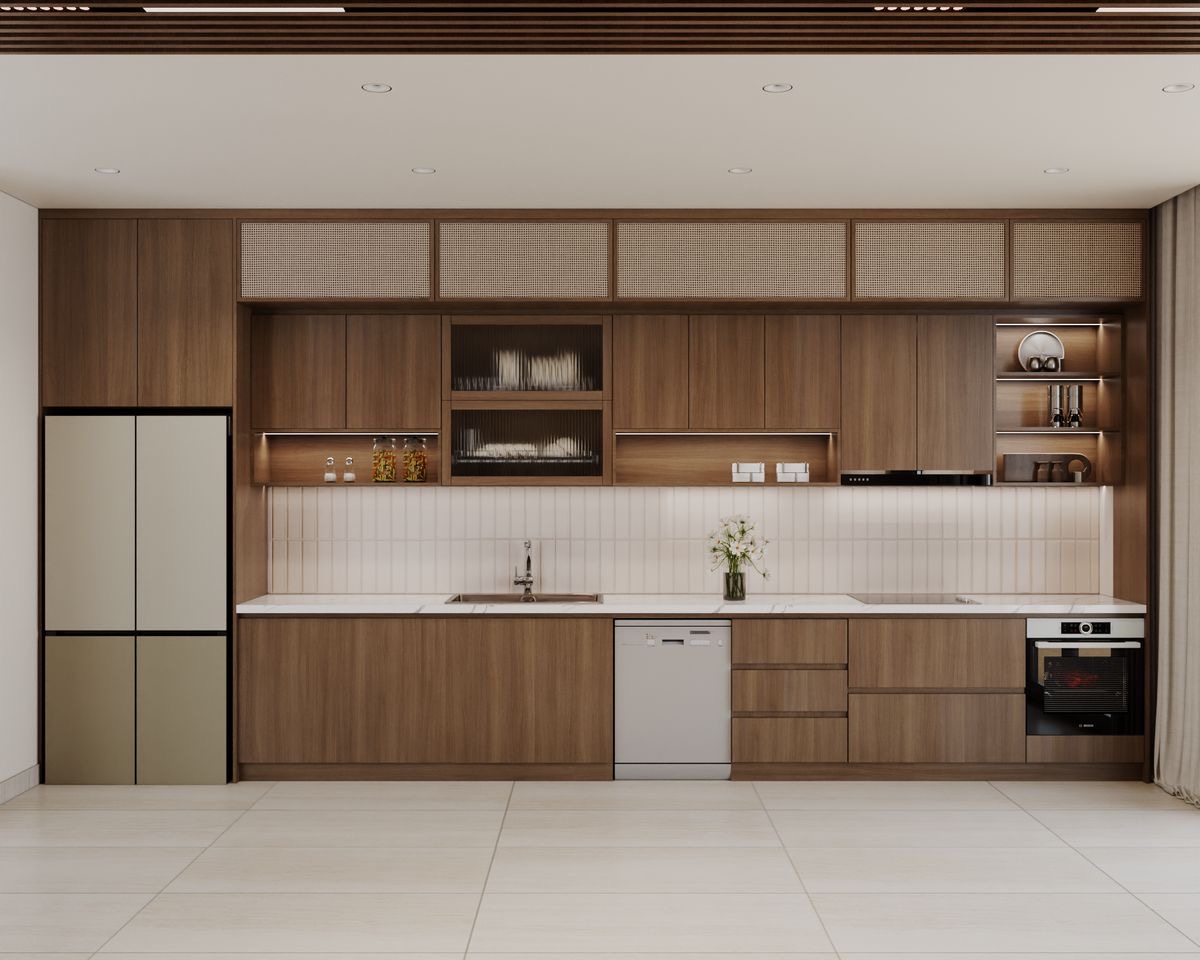 Thiết kế tủ bếp Acrylic bóng gương sang trọng