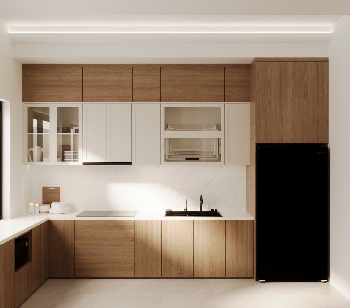 Tủ bếp chung cư nhỏ gọn tối ưu công năng